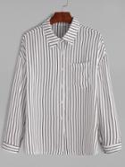 Romwe White Vertical Striped Drop Shoulder Chiffon Shirt