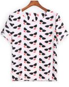 Romwe Round Neck Glasses Print T-shirt