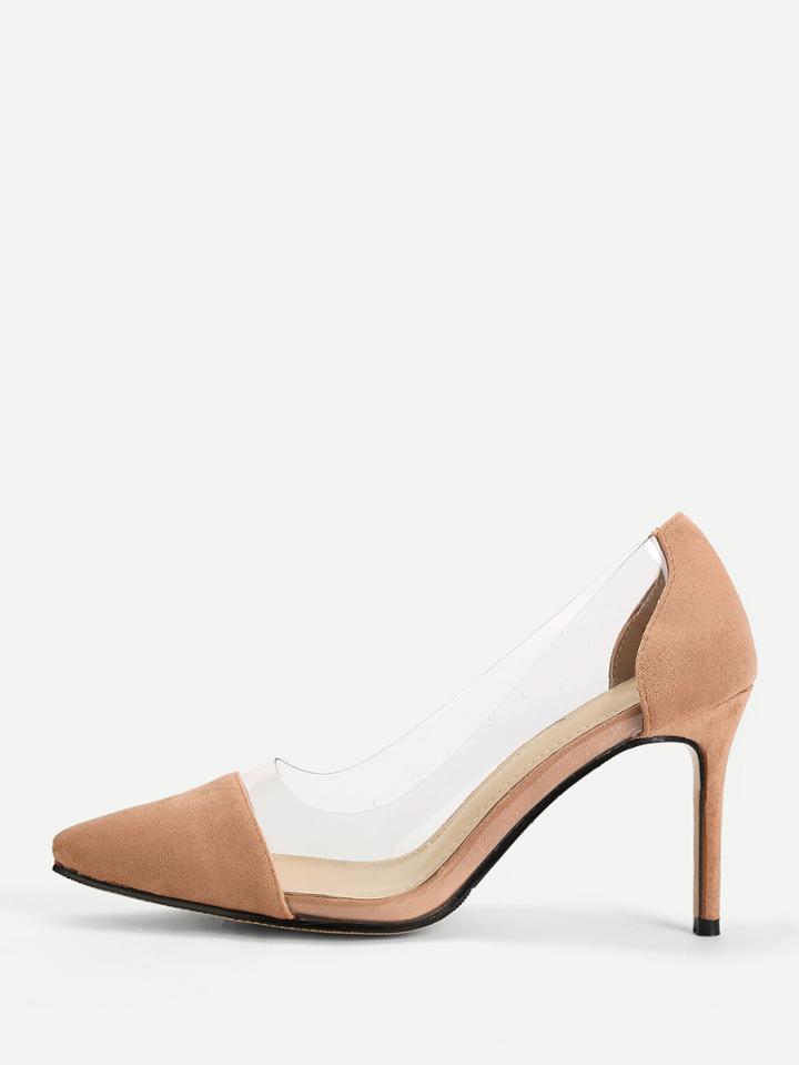 Romwe Pointed Toe Clear Detail Stiletto Heels