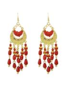 Romwe Red Bohemian Style Long Chandelier Beads Earrings