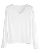 Romwe White V Neck Long Sleeve T-shirt