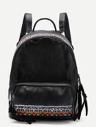 Romwe Embroidery Detail Pu Backpack