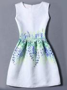 Romwe Multicolor Sleeveless Flower Print Jacquard Dress