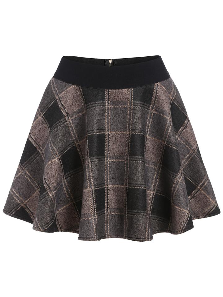 Romwe Elastic Waist Plaid Flare Khaki Shirt Shorts