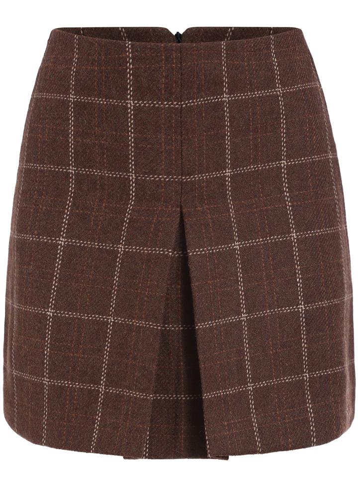 Romwe Plaid Split Woolen Skirt
