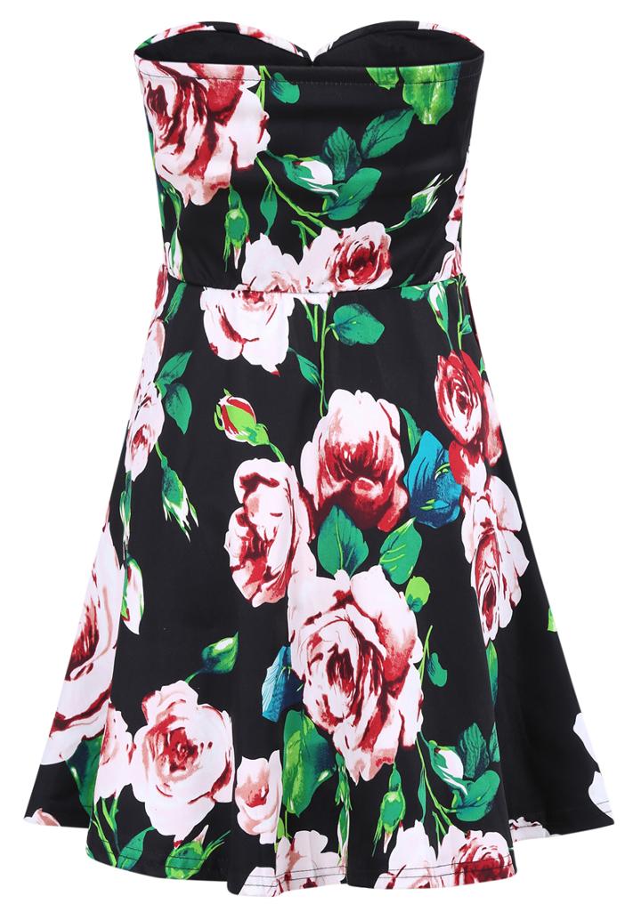 Romwe With Zipper Strapless Florals Dress