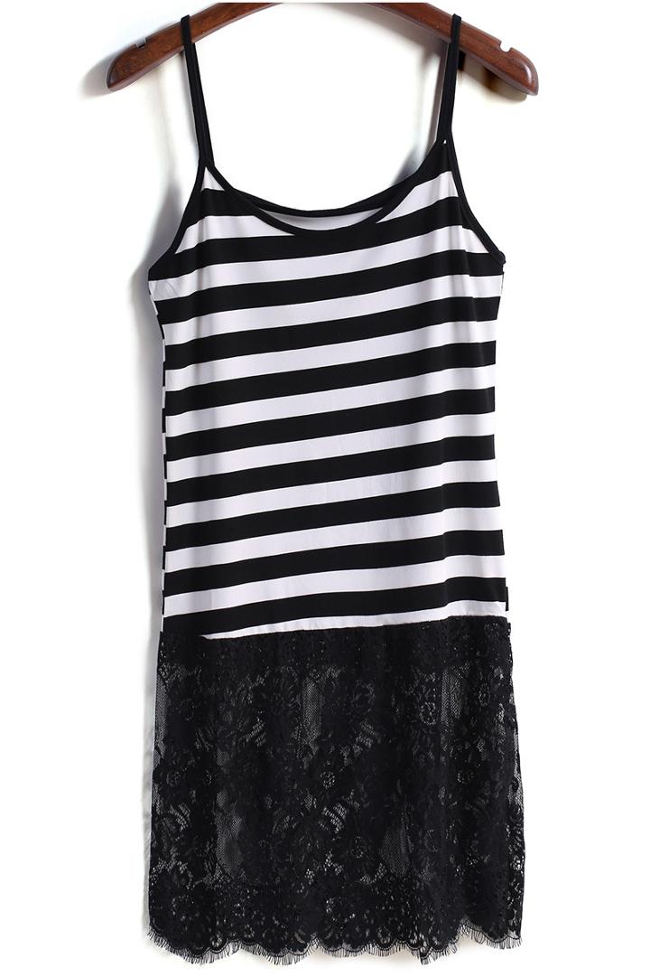 Romwe Spaghetti Strap Striped Lace Vest