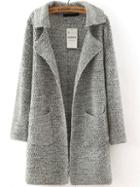 Romwe Grey Lapel Long Sleeve Pockets Sweater Coat