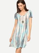 Romwe Multicolor Short Sleeve Print Shift Dress