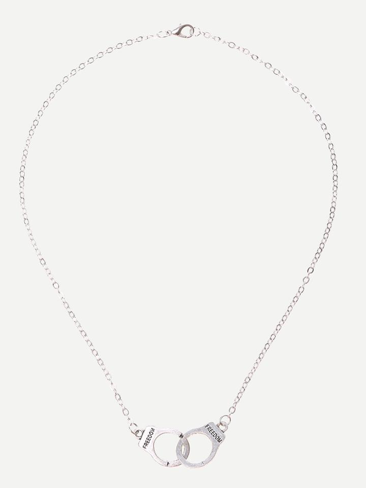 Romwe Silver Twist Handcuffs Pendant Necklace