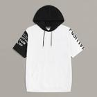 Romwe Guys Cut-and-sew Slogan Print Hooded Tee