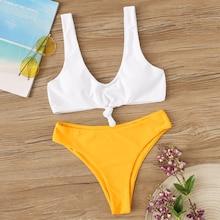 Romwe Two Tone Knot Hem Bikini Set