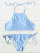 Romwe Gingham Print Side Tie Bikini Set