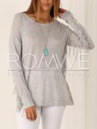 Romwe Grey Round Neck Tassel T-shirt