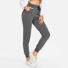 Romwe Smile Embroidered Drawstring Pants