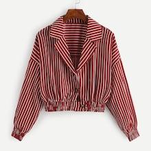 Romwe Striped Notched Neck Blouse