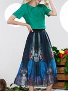 Romwe Green Top With Character Print Skirt