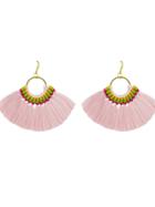 Romwe Pink Boho Fan Shaped Earrings Ethnic Style Tassel Big Earrings