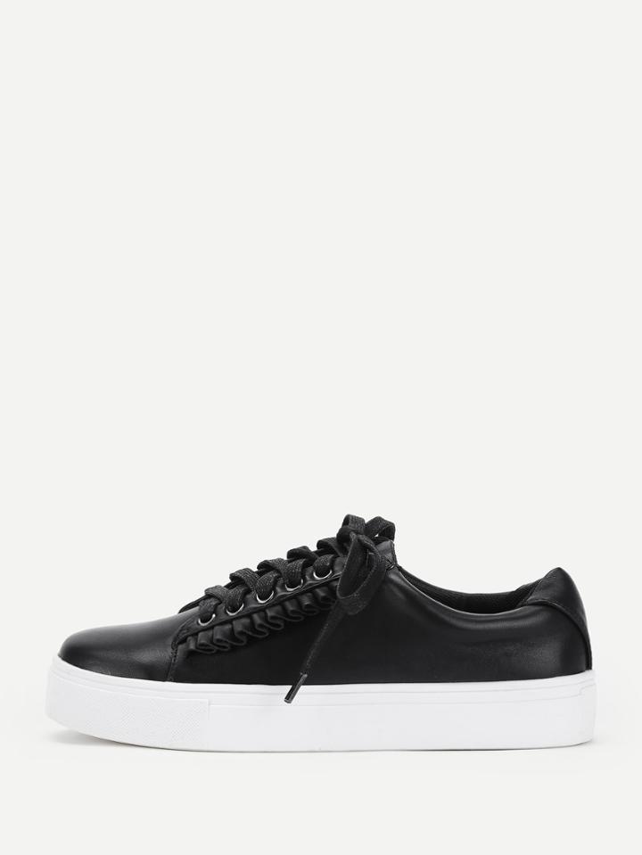 Romwe Flounce Detail Lace Up Pu Trainers