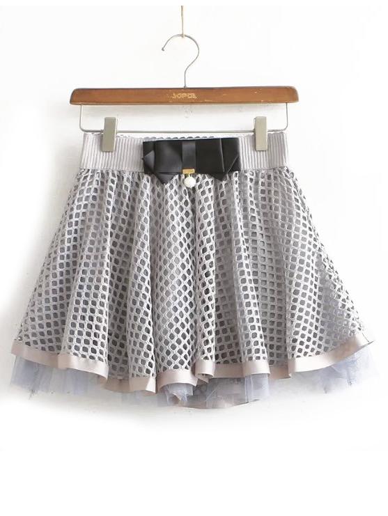 Romwe Elastic Waist Bow Flare Grey Skirt