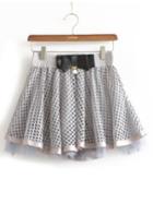 Romwe Elastic Waist Bow Flare Grey Skirt