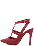 Romwe Red Point Out Studded Slingbacks Heels