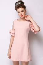 Romwe Ruffle Sleeve With Sheer Mesh Dress