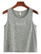 Romwe Letter Pirnt Twisted Yarn Tank Top