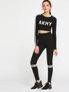 Romwe Black Letter Print Striped Crop T-shirt With Leggings