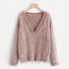Romwe V Neck Rolled Cuff Chenille Jumper