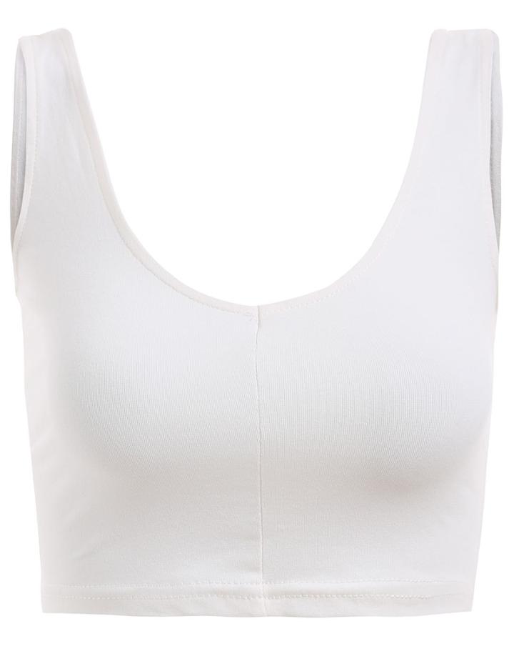 Romwe Scoop Neck Crop White Tank Top