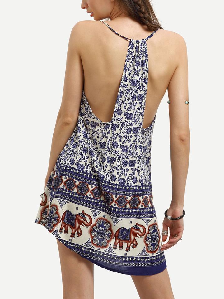 Romwe Tribal Print Racerback Swing Cami Dress