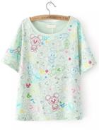 Romwe Mickey Print Green T-shirt