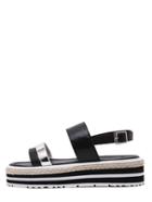 Romwe Black Peep Toe Buckle Strap Thick-soled Wedges