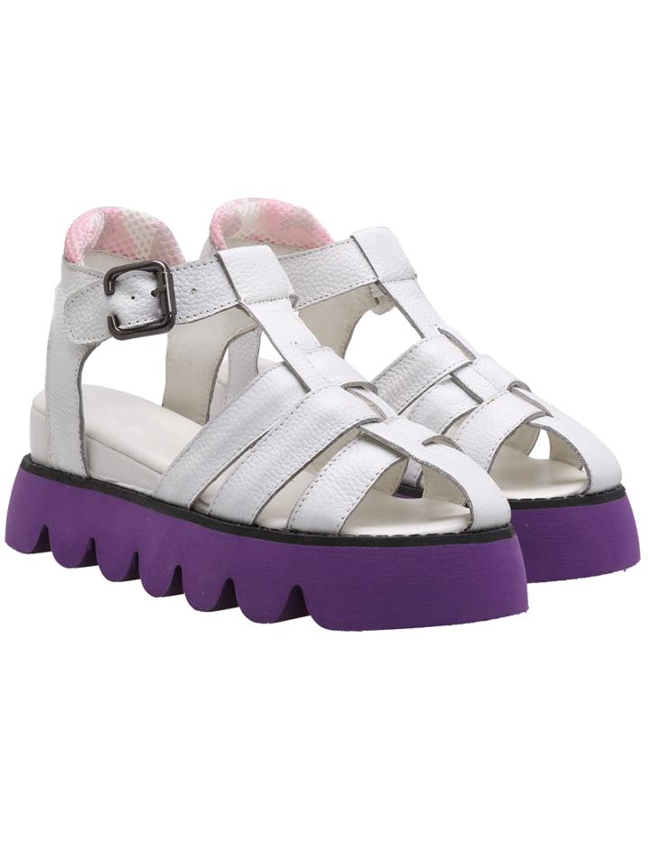 Romwe White Buckle Strap Heavy-bottomed Sandals