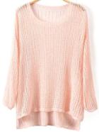 Romwe Dip Hem Hollow Pink Sweater