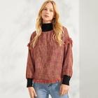 Romwe Fringe Detail Mock Neck Pullover