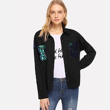 Romwe Single Breasted Contrast Sequin Pocket Jacket