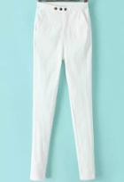 Romwe Buttons Pockets Slim White Pant