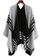 Romwe Color-block Striped Asymmetrical Sweater Poncho