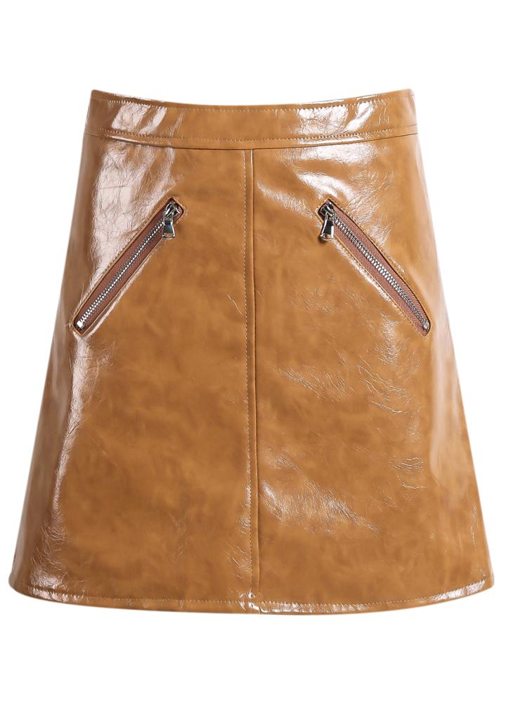 Romwe Zip A Line Pu Skirt