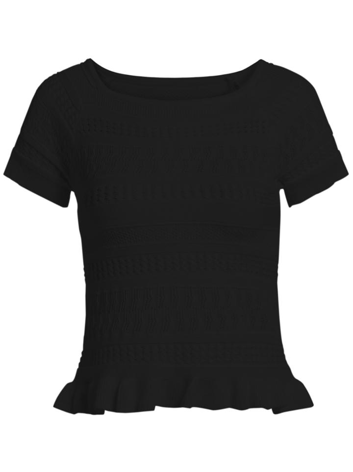 Romwe Peplum Hem Hollow Black Top