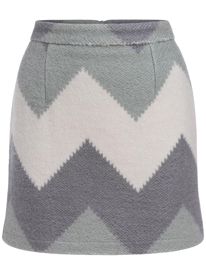 Romwe Zigzag Straight Green Skirt
