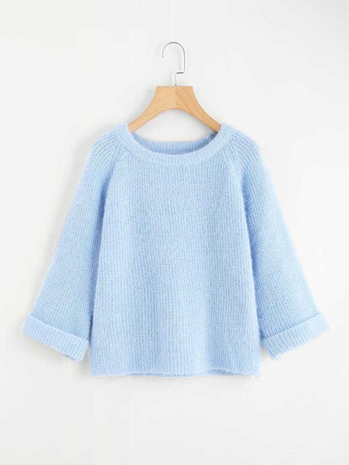 Romwe Raglan Sleeve Cuffed Knit Sweater