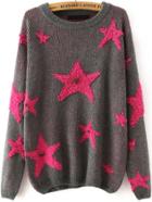 Romwe Round Neck Stars Pattern Sweater