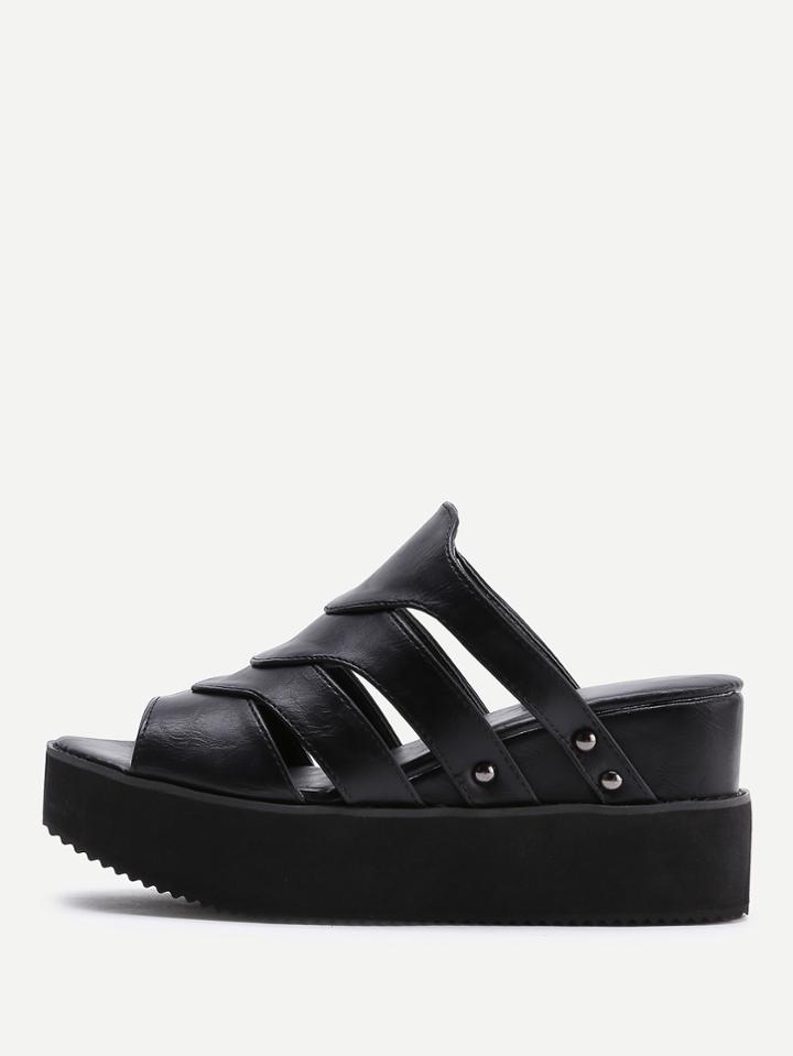 Romwe Open Toe Simple Wedge Sandals