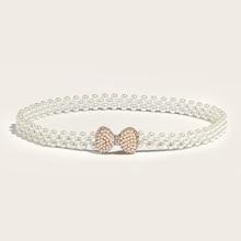 Romwe Rhinestone & Faux Pearl Decor Buckle Belt