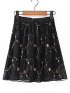 Romwe Elastic Waist Embroidery A Line Skirt