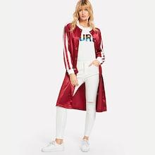 Romwe Contrast Striped Side Coat