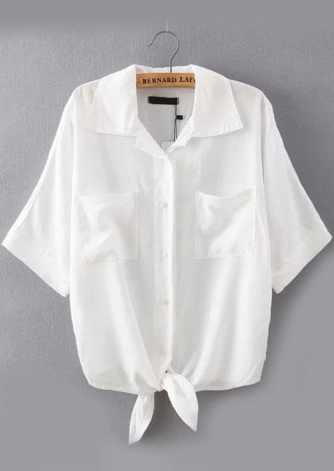 Romwe Lapel With Pockets White Blouse